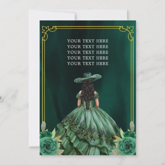 Floral Emerald Green Gold Boots Horse Quinceanera Einladung (Rückseite)