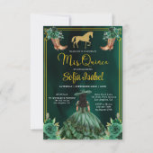 Floral Emerald Green Gold Boots Horse Quinceanera Einladung (Vorderseite)