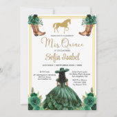 Floral Emerald Green Gold Boots Horse Quinceanera Einladung (Vorderseite)