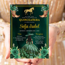 Floral Emerald Green Gold Boots Horse Quinceanera