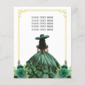 Floral Emerald Green Gold Boots Horse Quinceanera Flyer (Hinten)