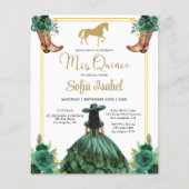 Floral Emerald Green Gold Boots Horse Quinceanera Flyer (Vorne)