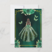 Floral Emerald Green Gold Butterfly Quinceanera Einladung (Rückseite)