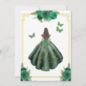 Floral Emerald Green Gold Butterfly Quinceanera Einladung (Rückseite)
