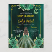 Floral Emerald Green Gold Butterfly Quinceanera Flyer (Vorne)