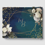 Floral Emerald Green Gold Wreath Wedding Gästebuch (Rückseite)