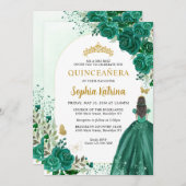 Floral Emerald Green Princess Birthday Quinceanera Einladung (Vorne/Hinten)