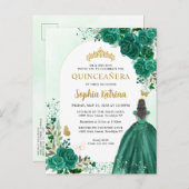 Floral Emerald Green Princess Birthday Quinceanera Einladungspostkarte (Vorne/Hinten)