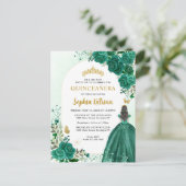 Floral Emerald Green Princess Birthday Quinceanera Einladungspostkarte (Stehend Vorderseite)