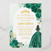 Floral Emerald Green Princess Birthday Quinceanera Folieneinladung (Vorderseite)