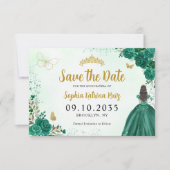 Floral Emerald Green Princess Birthday Quinceanera Save The Date (Vorderseite)