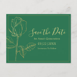 Floral Emerald Green Quinceanera Save the Date Postkarte