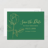 Floral Emerald Green Quinceanera Save the Date Postkarte (Vorne/Hinten)