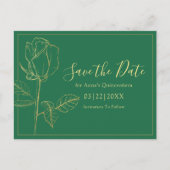 Floral Emerald Green Quinceanera Save the Date Postkarte (Vorderseite)