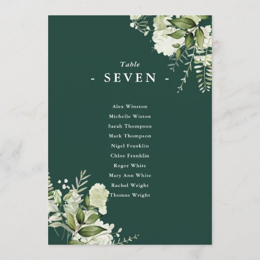 Floral Emerald Green Seating Plan Tischnummer (Rückseite)