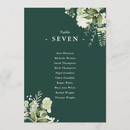 Floral Emerald Green Seating Plan Tischnummer (Vorderseite)