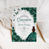 Floral Emerald Green Silver Quinceanera Einladung