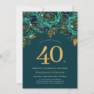 Floral Emerald Green und Gold 40. Geburtstag Einladung