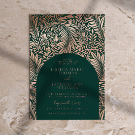Floral Emerald Green und Rose Gold Wedding Folieneinladung