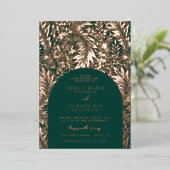 Floral Emerald Green und Rose Gold Wedding Folieneinladung (Stehend vorne)