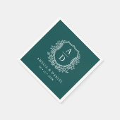 Floral Emerald Green Wappen Wedding Monogram Serviette (Ecke)