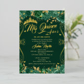 Floral Emerald Scroll Mis Quince Quinceanera Folieneinladung (Stehend vorne)