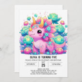 Floral Enchanted Dinosaur Digital Geburtstag Einladung (Vorne/Hinten)