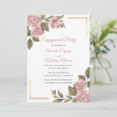 Floral Engagement Party Pink Peony Elegante Hochze Einladung (Stehend Vorderseite)