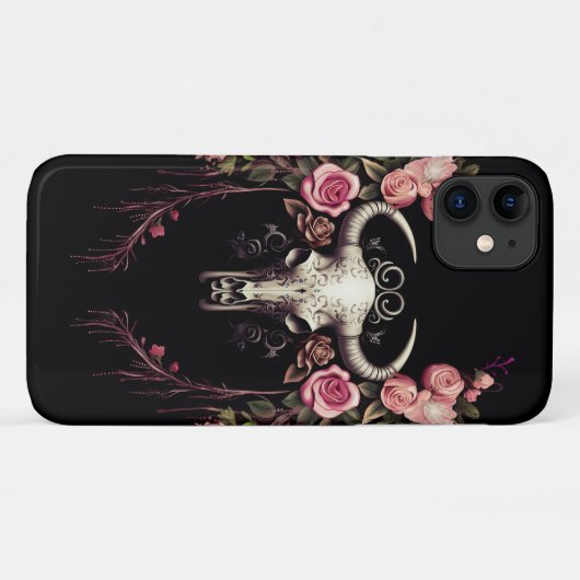 Floral Enigma: Gothic Skull Symphony Phone Case (Rückseite (Horizontal))