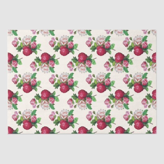 Floral Ephemere Decoupage Rosa Creme Muster Seidenpapier (Vorderseite)