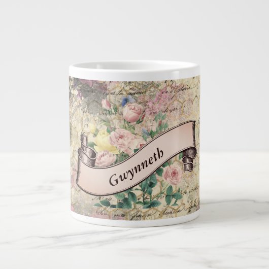 Floral Ephemere mit Beehive Muster und Name Jumbo-Tasse (Vorderseite)