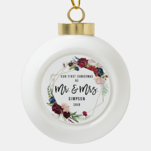 Floral Erste Weihnachten Herr und Frau Keramik Kugel-Ornament