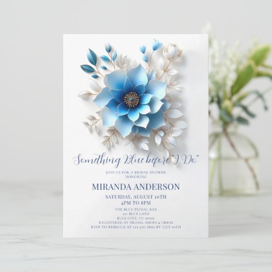 Floral etwas Blau, bevor ich Brautparty mache Einladung (Stehend Vorderseite)