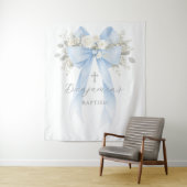 Floral Eucalyptus Blue Bow Baby Boy Baptism Wandteppich (Beispiel)