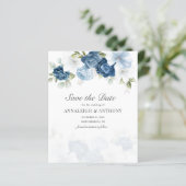 Floral Eucalyptus Dusty Blue Save the Date (Stehend Vorderseite)