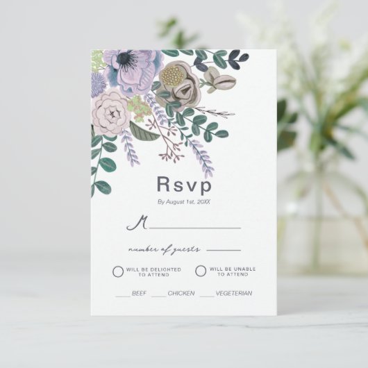 Floral Eucalyptus Lavender Boho Wedding Einladung (Stehend Vorderseite)
