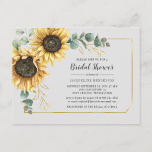 Floral Eucalyptus Sunflower Script-Brautparty Einladungspostkarte