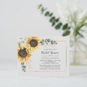 Floral Eucalyptus Sunflower Script-Brautparty Einladungspostkarte (Stehend Vorderseite)