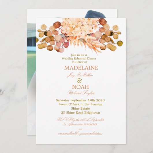 Floral Eukalyptus Elegante Chic Wedding Probe Einladung (Vorne/Hinten)