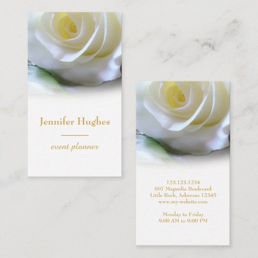 Floral Event Planner White Rose Visitenkarte (Vorne/Hinten)