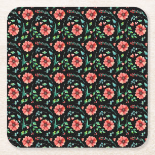 Floral Exotische Blume und Blätter Muster-45654 Rechteckiger Pappuntersetzer