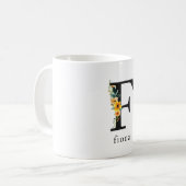 Floral-F-Monogramm-Tasse mit bearbeitbarem Namen Kaffeetasse (Vorderseite Links)