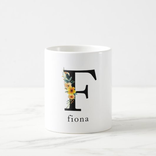 Floral-F-Monogramm-Tasse mit bearbeitbarem Namen Kaffeetasse (Mittel)