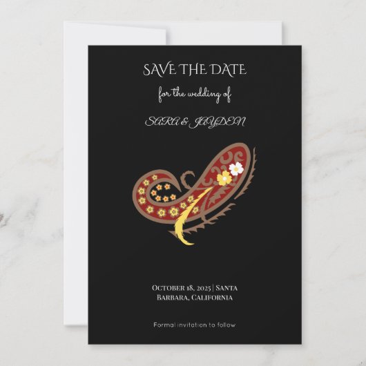 Floral Fabric Pattern – Paisley Clip Art Poster Save The Date (Vorderseite)