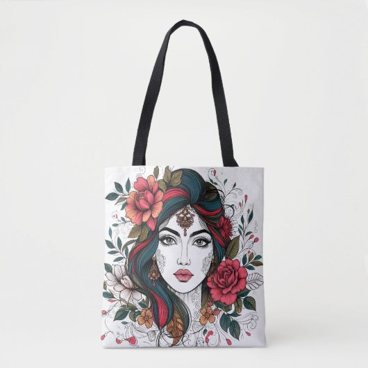 Floral  Face – Boho Beauty Tote Tasche (Vorderseite)