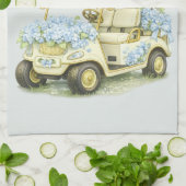 Floral Fairway Hydrangea Golf Cart Sage Tea Towel Geschirrtuch (Gefaltet)