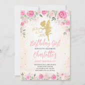Floral Fairy Birthday Gold Glitzer Einladung (Vorderseite)