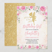 Floral Fairy Birthday Gold Glitzer