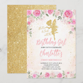 Floral Fairy Birthday Gold Glitzer Einladung