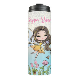 Floral Fairy Brown Hair Girl Individuelle Name Kin Thermosbecher